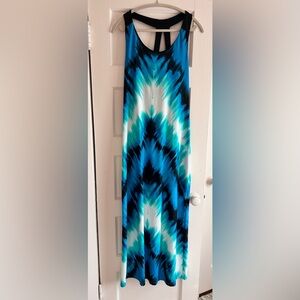 🩵VENUS Blue and Black Abstract Print Maxi Dress | Racerback | Size L🩵